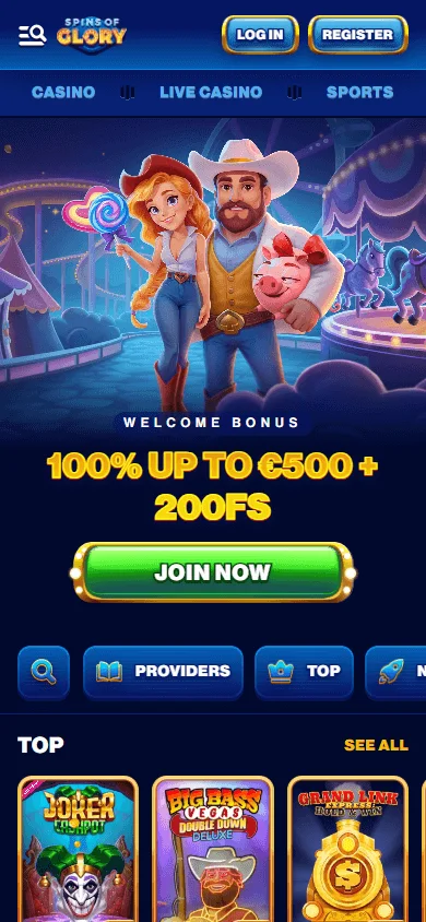 Spins Of Glory Casino mobile browser home